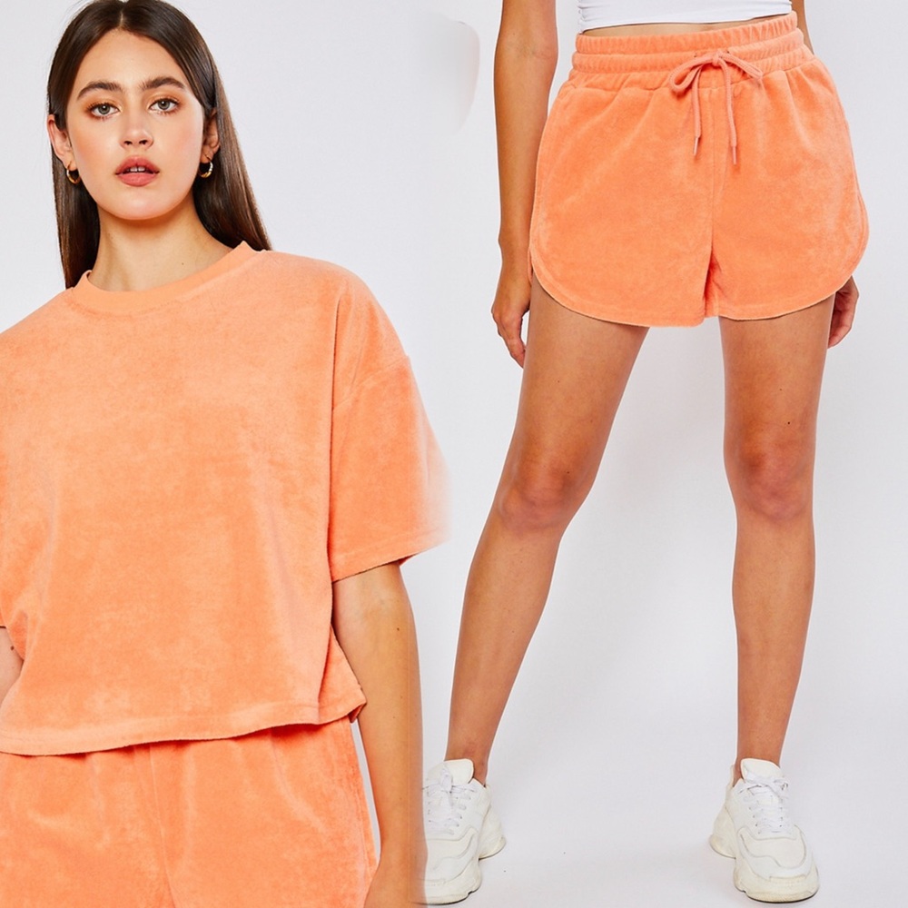 Cozy Women's Orange Terry Shorts and Top Set - Picture 1 of 6